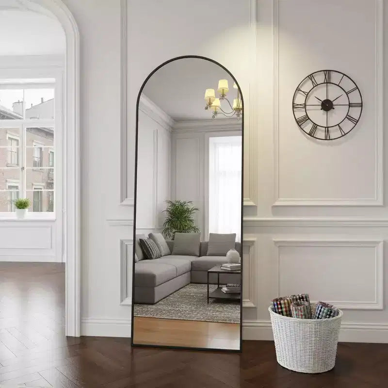 64x21 Full Length Mirror; Wall Mirrors Hanging or Leaning Arched-Top Full Body Mirror with Stand for Bedroom; Dressing Room; Black
