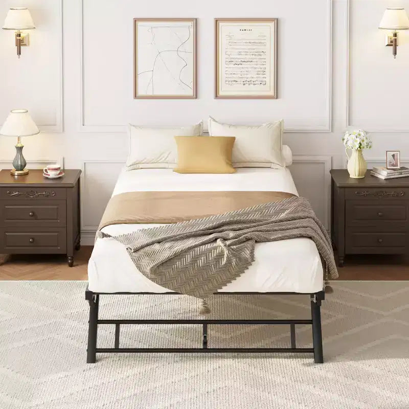 Twin Pop Up Trundle Bed Frame with Lockable Casters;Foldable Metal Platform