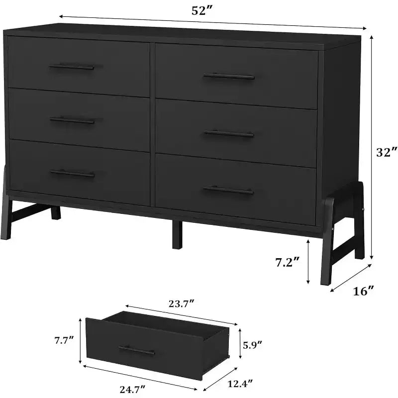Commode double 6 tiroirs pour chambre à coucher, Meuble de rangement en bois