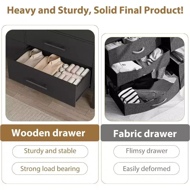 Commode double 6 tiroirs pour chambre à coucher, Meuble de rangement en bois