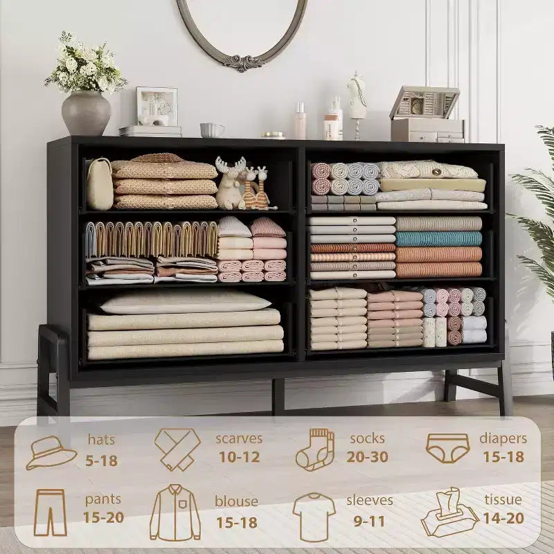 Commode double 6 tiroirs pour chambre à coucher, Meuble de rangement en bois