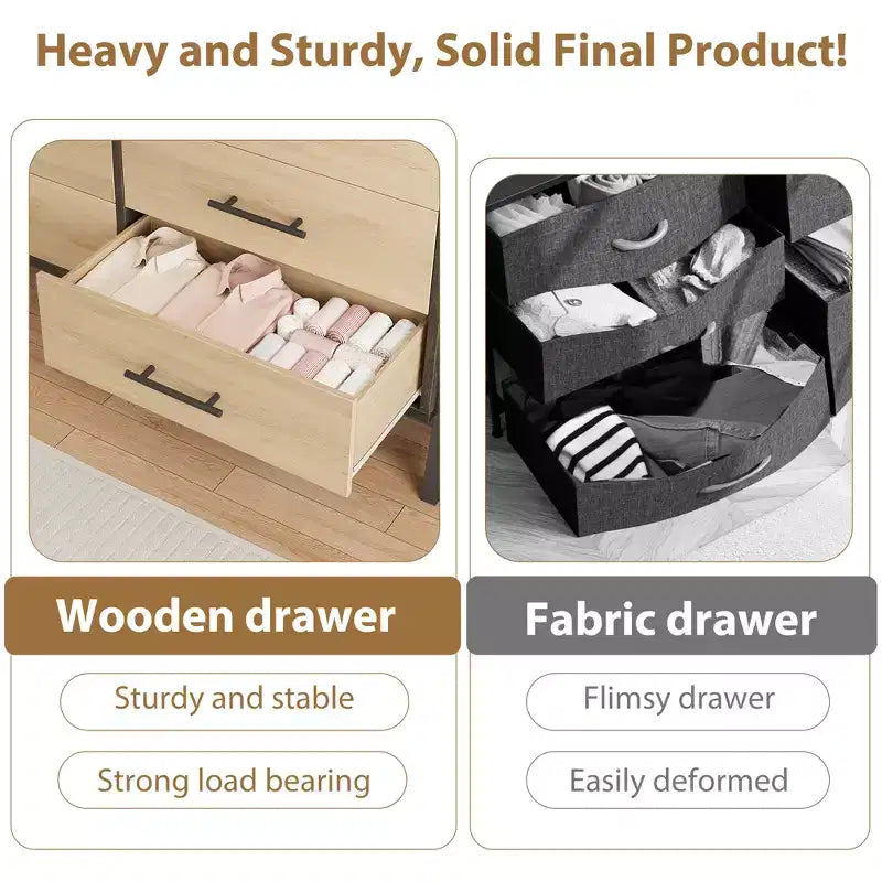 Commode double 6 tiroirs pour chambre à coucher, Meuble de rangement en bois
