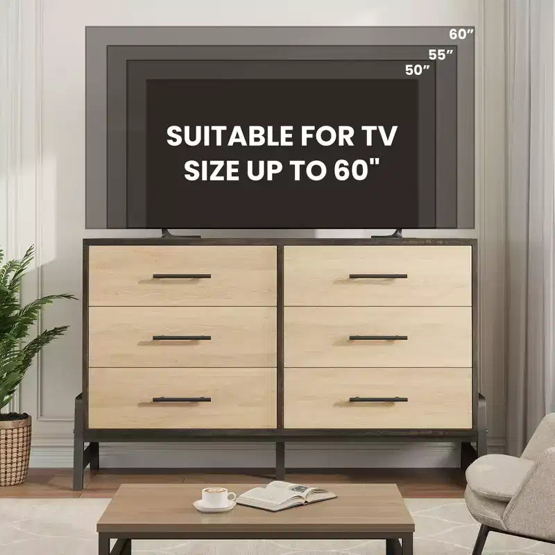 Commode double 6 tiroirs pour chambre à coucher, Meuble de rangement en bois