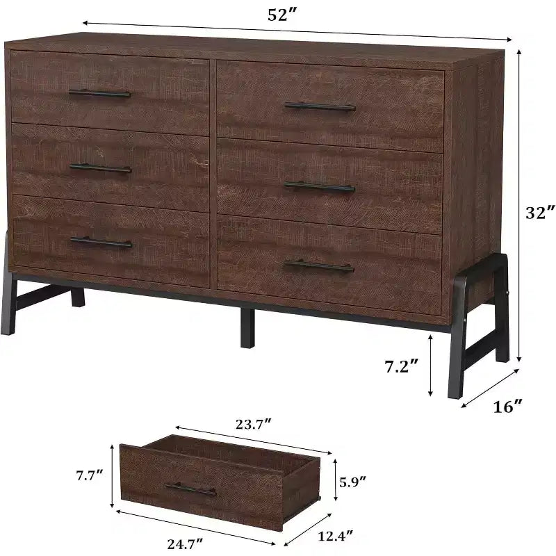 Commode double 6 tiroirs pour chambre à coucher, Meuble de rangement en bois