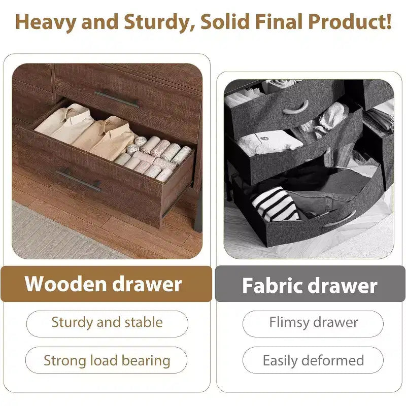 Commode double 6 tiroirs pour chambre à coucher, Meuble de rangement en bois