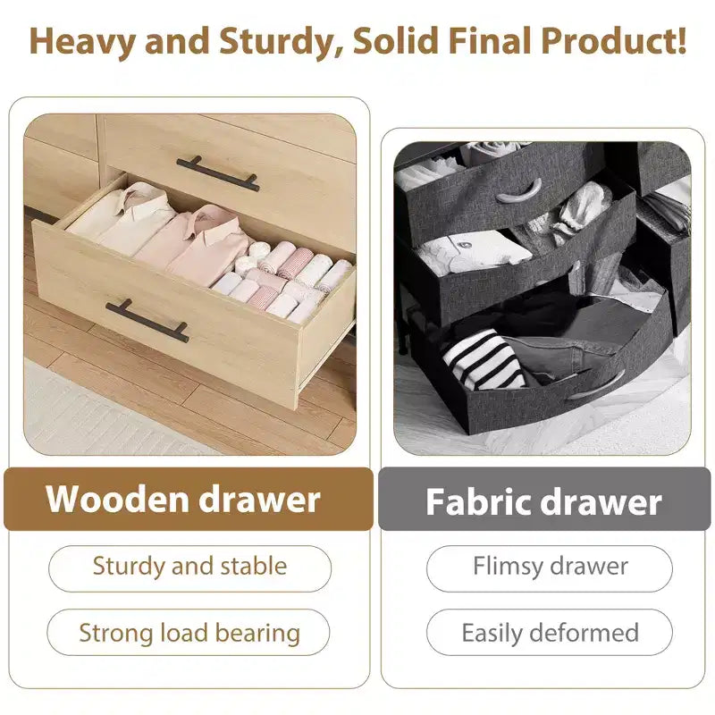 Commode double 6 tiroirs pour chambre à coucher, Meuble de rangement en bois