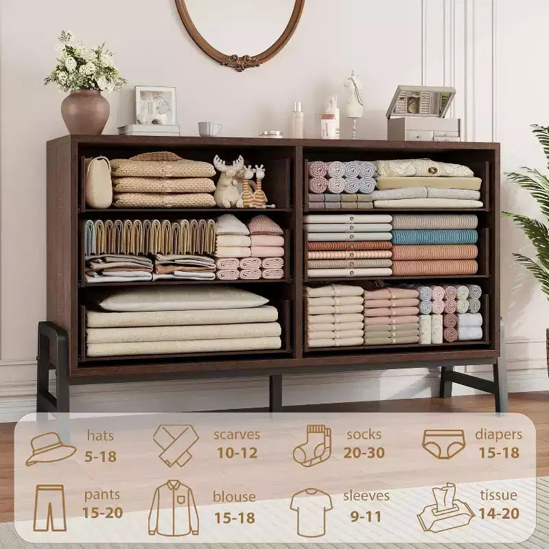 Commode double 6 tiroirs pour chambre à coucher, Meuble de rangement en bois
