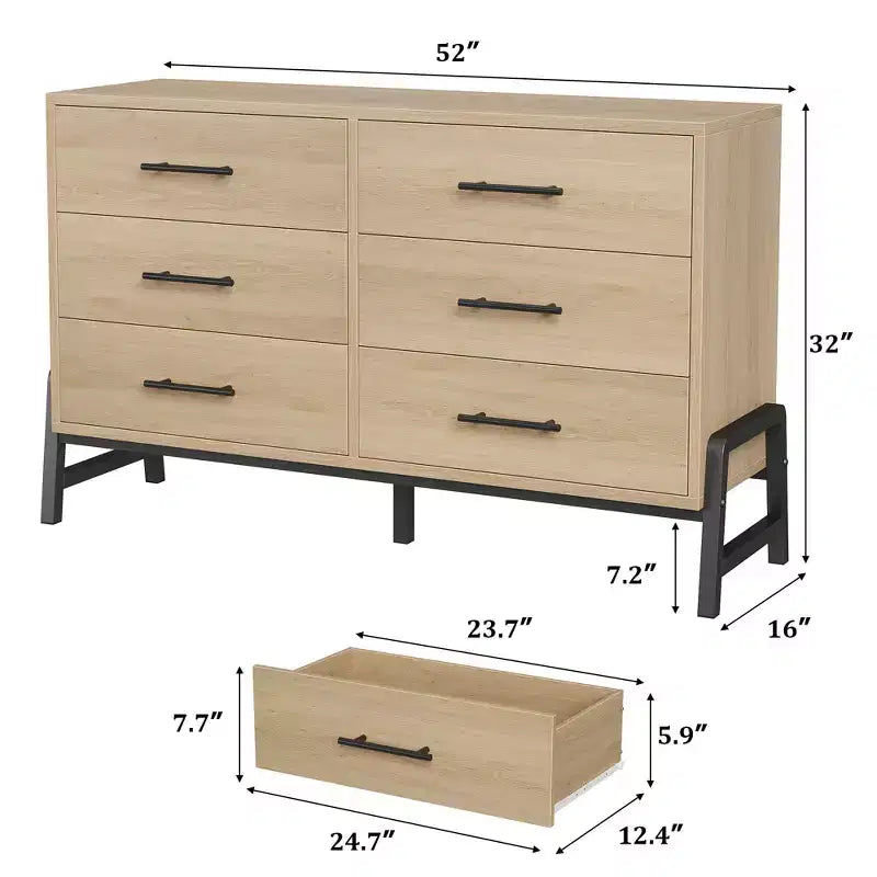 Commode double 6 tiroirs pour chambre à coucher, Meuble de rangement en bois