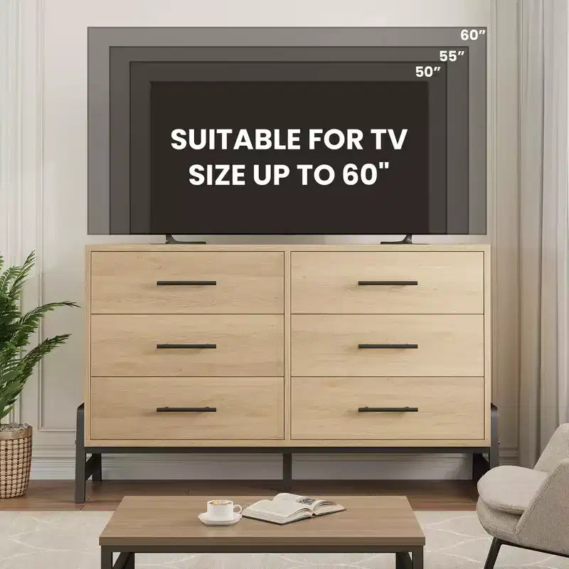 Commode double 6 tiroirs pour chambre à coucher, Meuble de rangement en bois