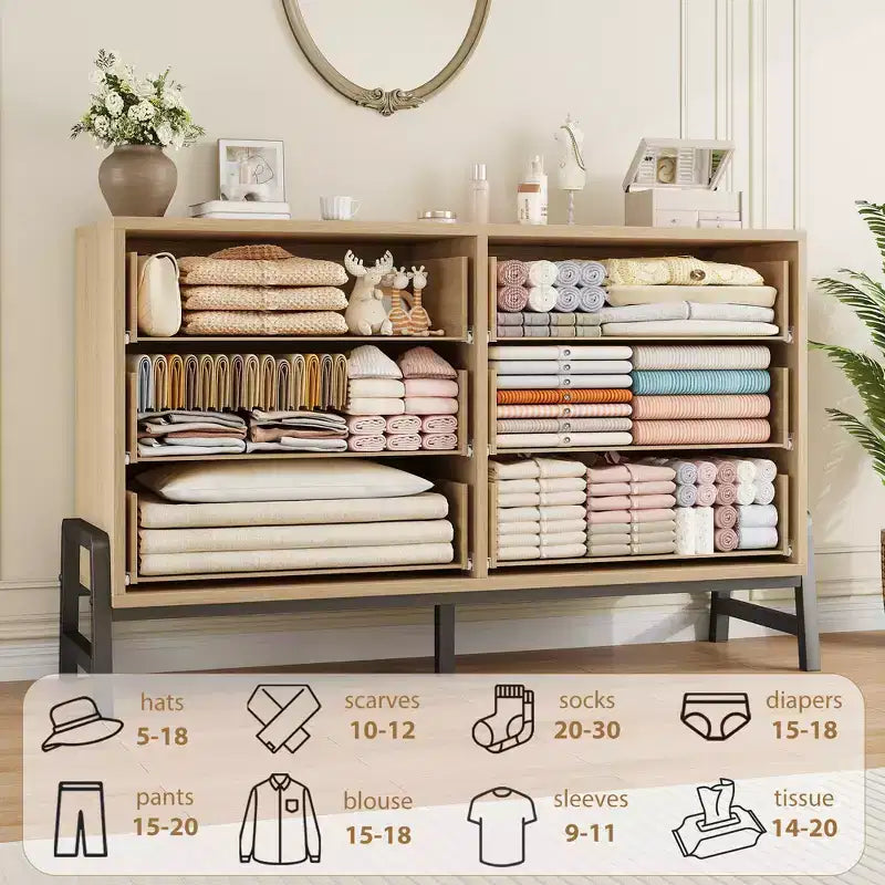 Commode double 6 tiroirs pour chambre à coucher, Meuble de rangement en bois