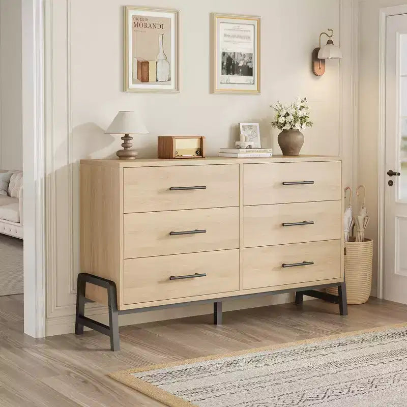 6 Drawer Double Dresser for Bedroom; Wide Drawer with Storage Freestanding; Wooden Closet Storage Chest for Bedroom; Hallway and Entryway