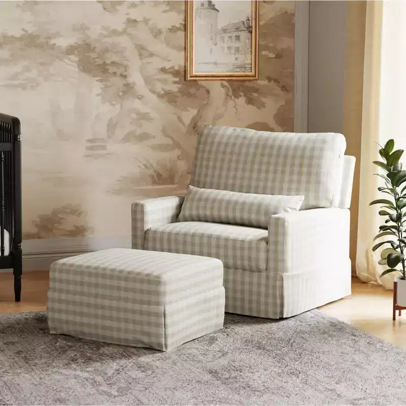 Namesake Crawford Pillowback Chair and a Half Comfort Swivel Glider