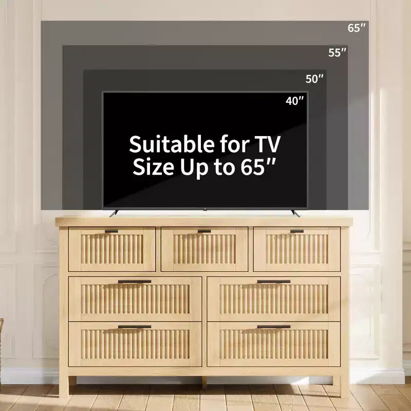 Commode à 7 tiroirs avec façades texturées ; Meuble TV pour téléviseurs ; Coffre de rangement