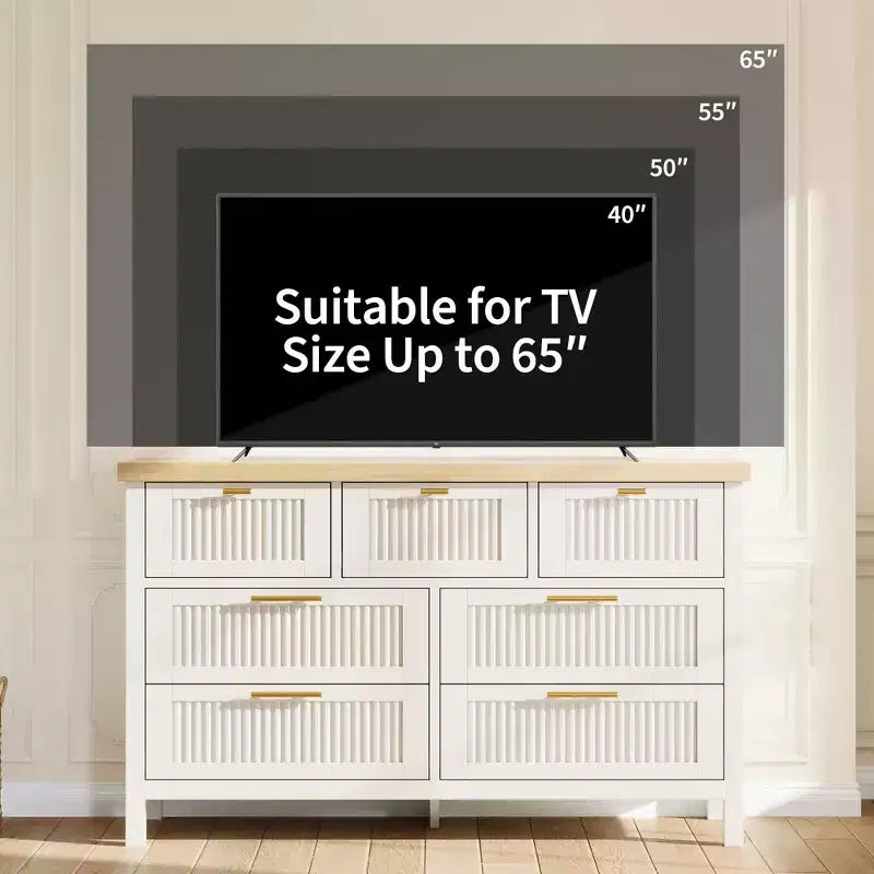 Commode à 7 tiroirs avec façades texturées ; Meuble TV pour téléviseurs ; Coffre de rangement