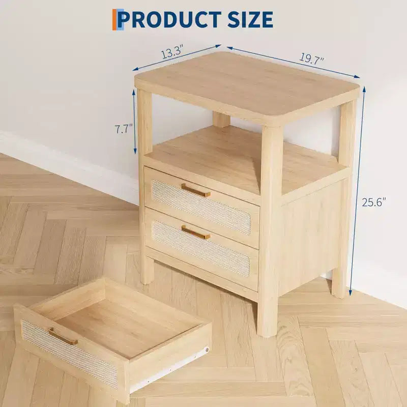 Tables de chevet en rotin avec tiroirs et étagère de rangement