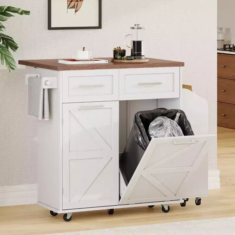 Îlot de cuisine de ferme avec abattant ; chariot d'îlot de cuisine