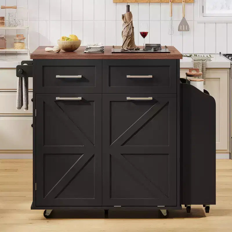 Îlot de cuisine de ferme avec abattant ; chariot d'îlot de cuisine