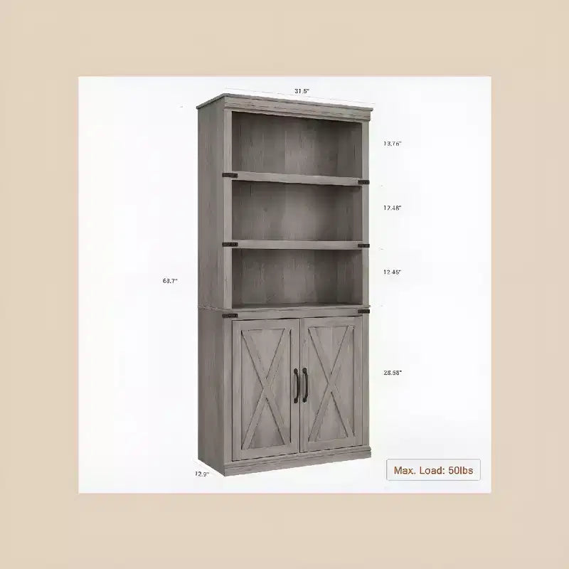 68.7 Tall 5-Shelf Bookcase with Storage Cabinet; Rustic Farmhouse Wooden Bookshelf ; Freestanding Display Cabinet for Living Room; Bedroom