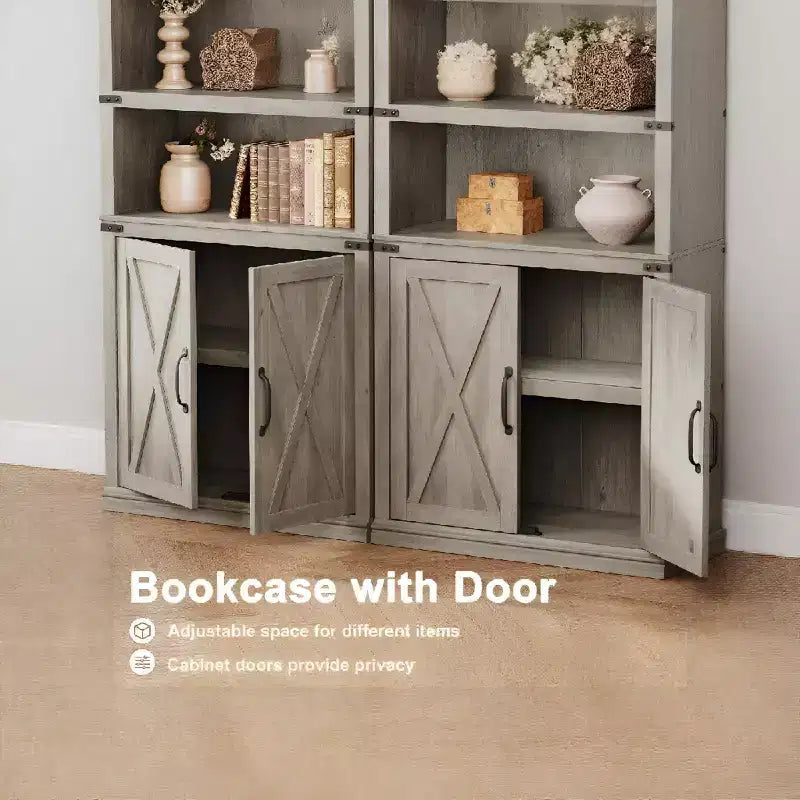 Bibliothèque à 5 étagères avec armoire de rangement ; étagère en bois rustique