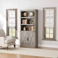Bibliothèque à 5 étagères avec armoire de rangement ; étagère en bois rustique