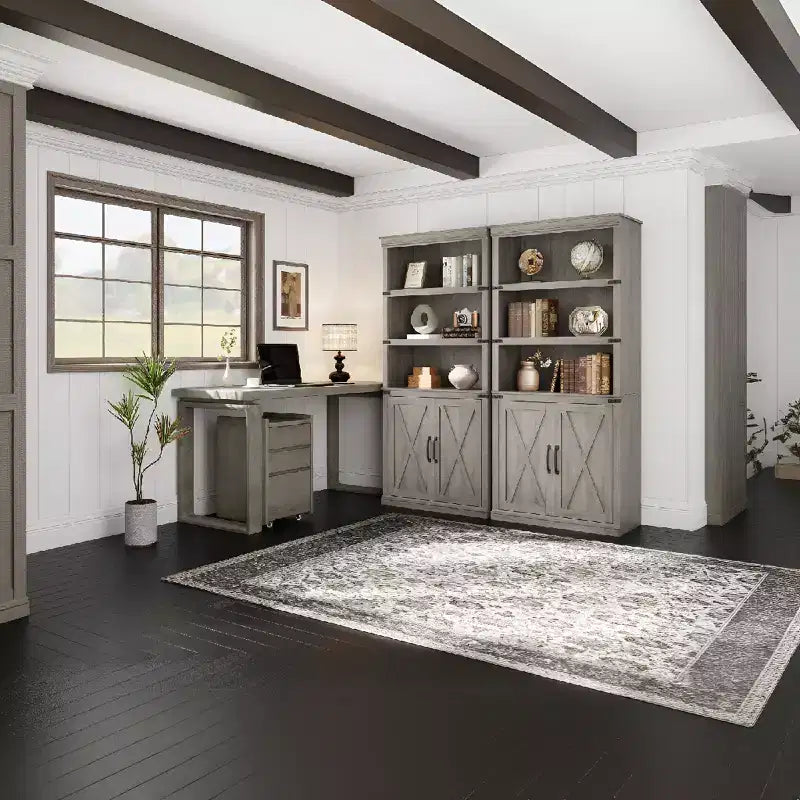 Bibliothèque à 5 étagères avec armoire de rangement ; étagère en bois rustique