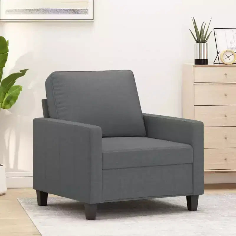 Fauteuil canapé rembourré de salon, confort en tissu gris foncé