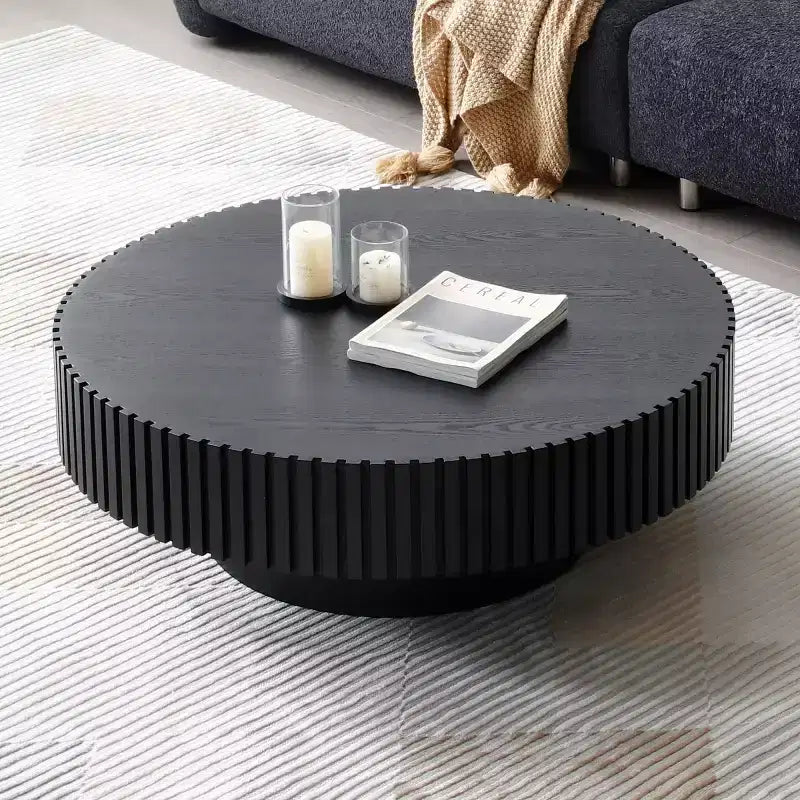 Table Basse Ronde Moderne en Bois MDF Faite à la Main, Table Tambour