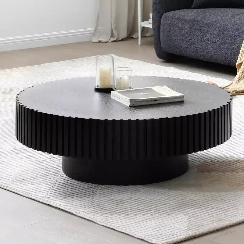 Table Basse Ronde Moderne en Bois MDF Faite à la Main, Table Tambour