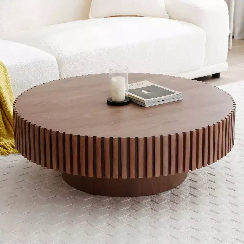 Table Basse Ronde Moderne en Bois MDF Faite à la Main, Table Tambour
