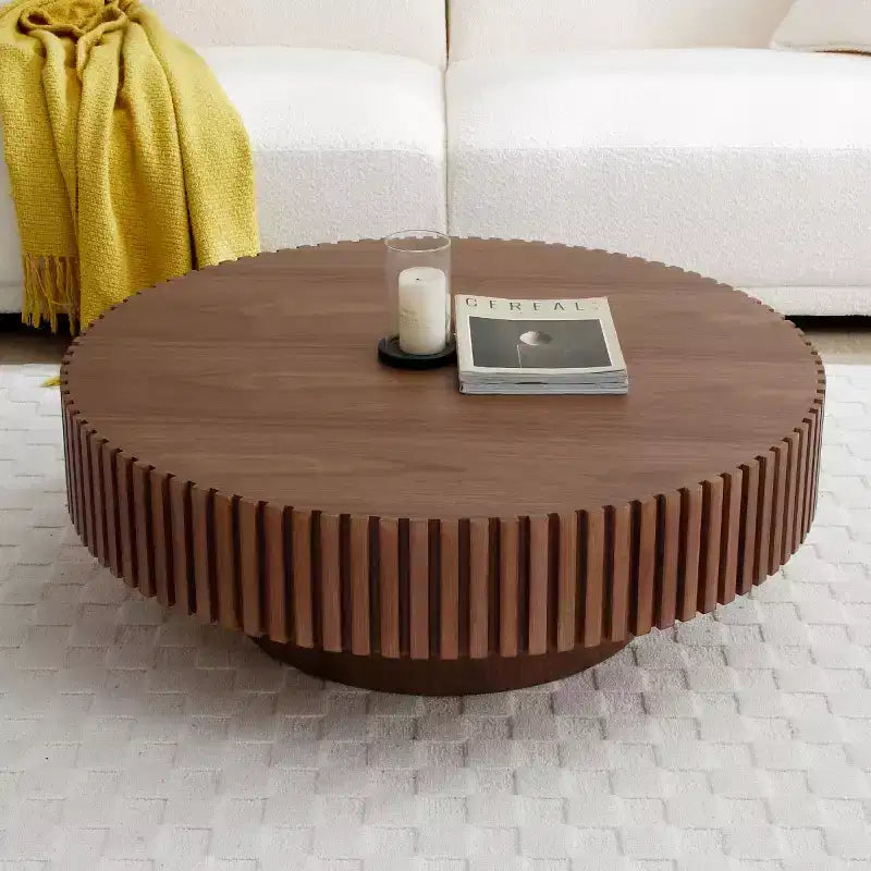 Table Basse Ronde Moderne en Bois MDF Faite à la Main, Table Tambour
