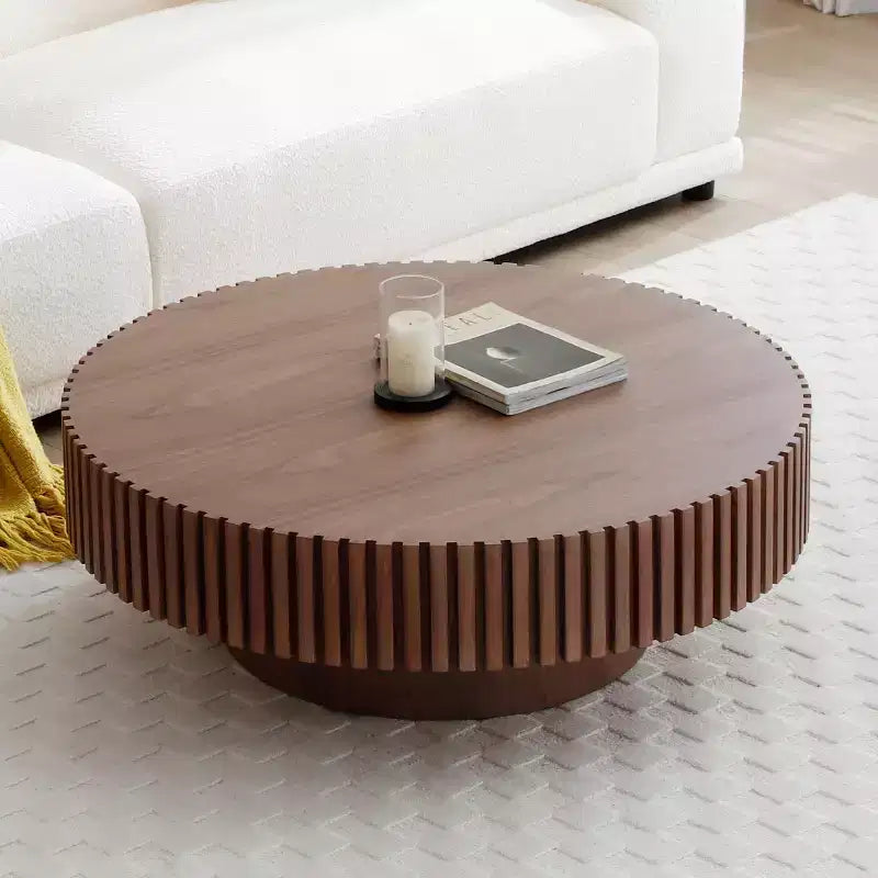 Table Basse Ronde Moderne en Bois MDF Faite à la Main, Table Tambour