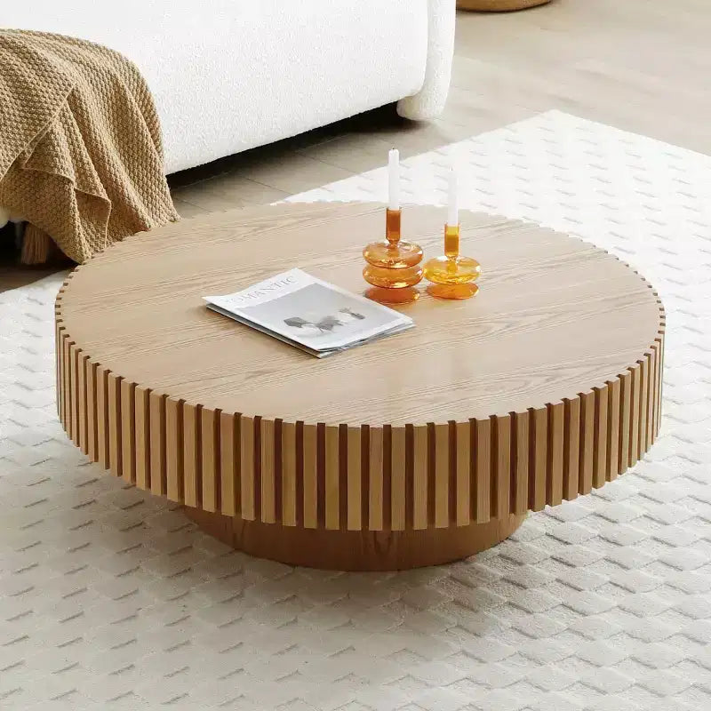 Table Basse Ronde Moderne en Bois MDF Faite à la Main, Table Tambour