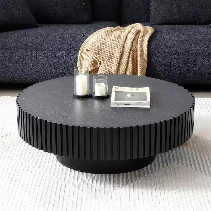 Table Basse Ronde Moderne en Bois MDF Faite à la Main, Table Tambour