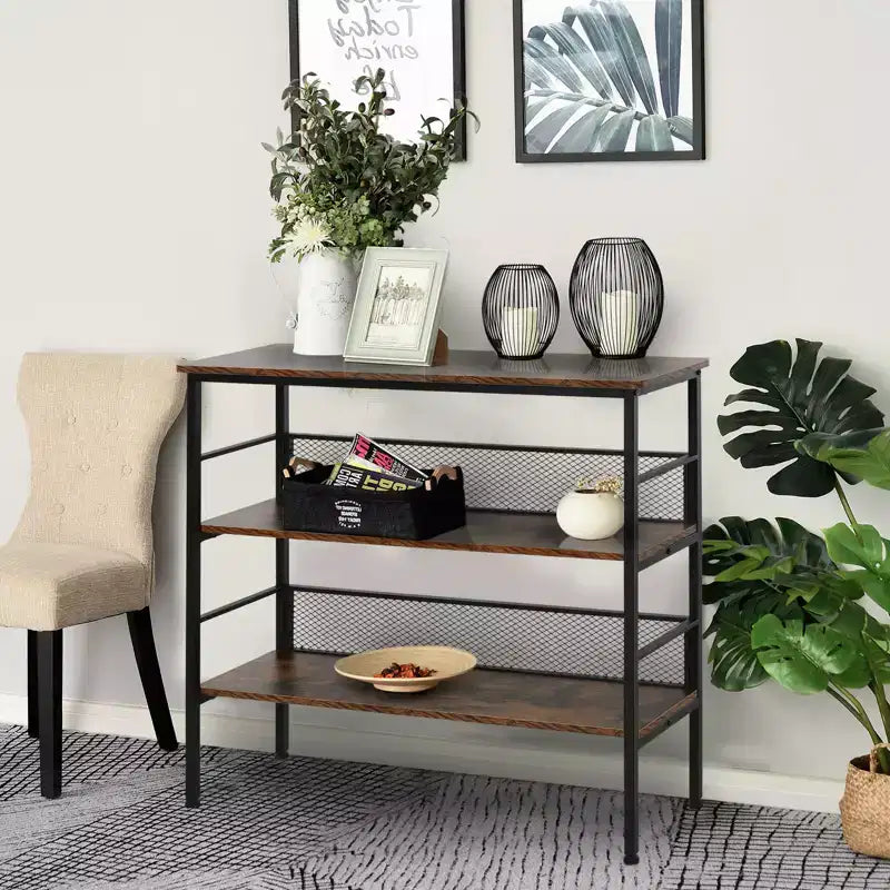 Table console à 3 niveaux Style industriel Rangement Étagère en bois et métal