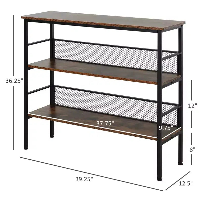 Table console à 3 niveaux Style industriel Rangement Étagère en bois et métal