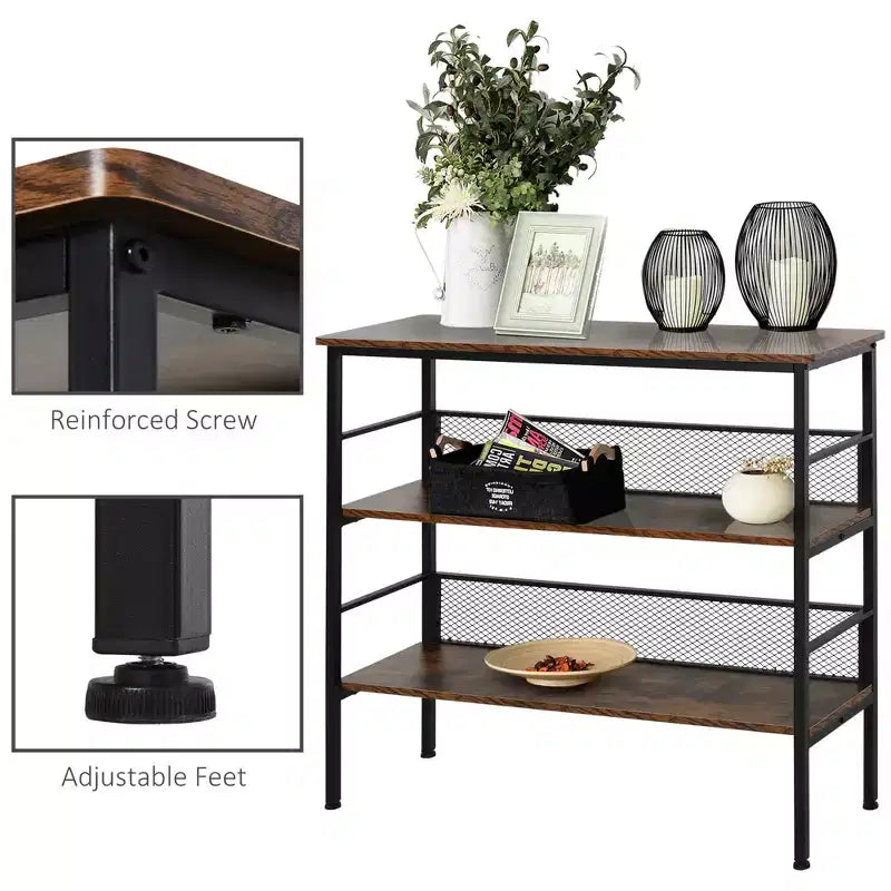 Table console à 3 niveaux Style industriel Rangement Étagère en bois et métal