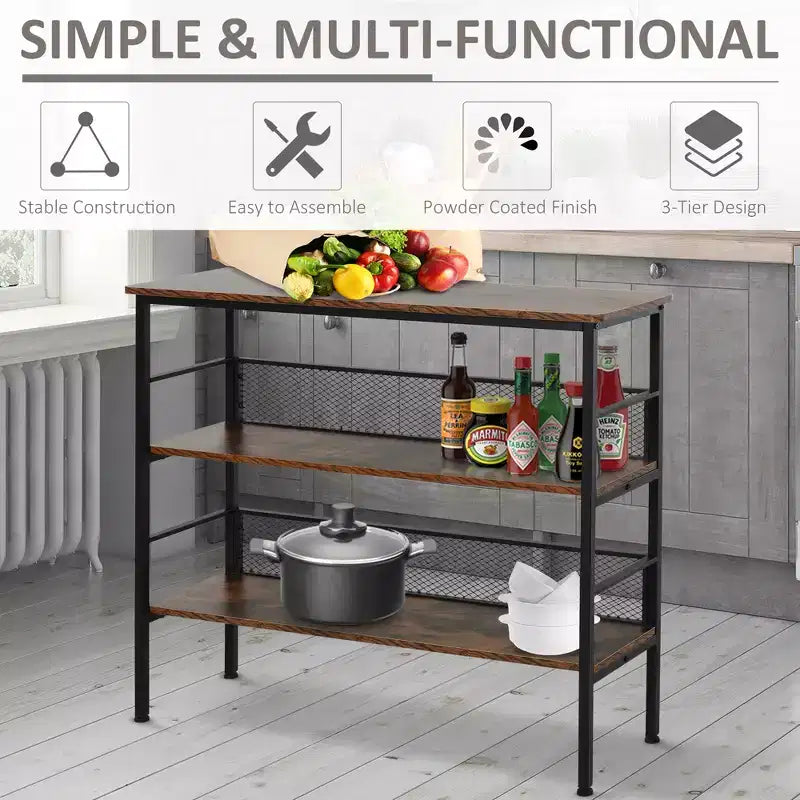 Table console à 3 niveaux Style industriel Rangement Étagère en bois et métal