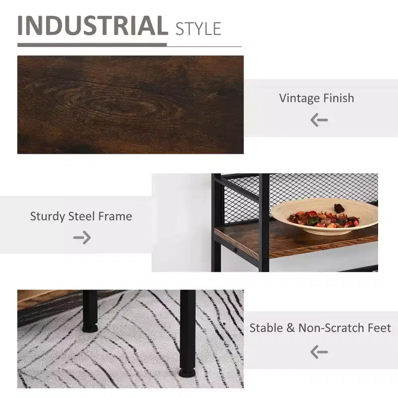Table console à 3 niveaux Style industriel Rangement Étagère en bois et métal