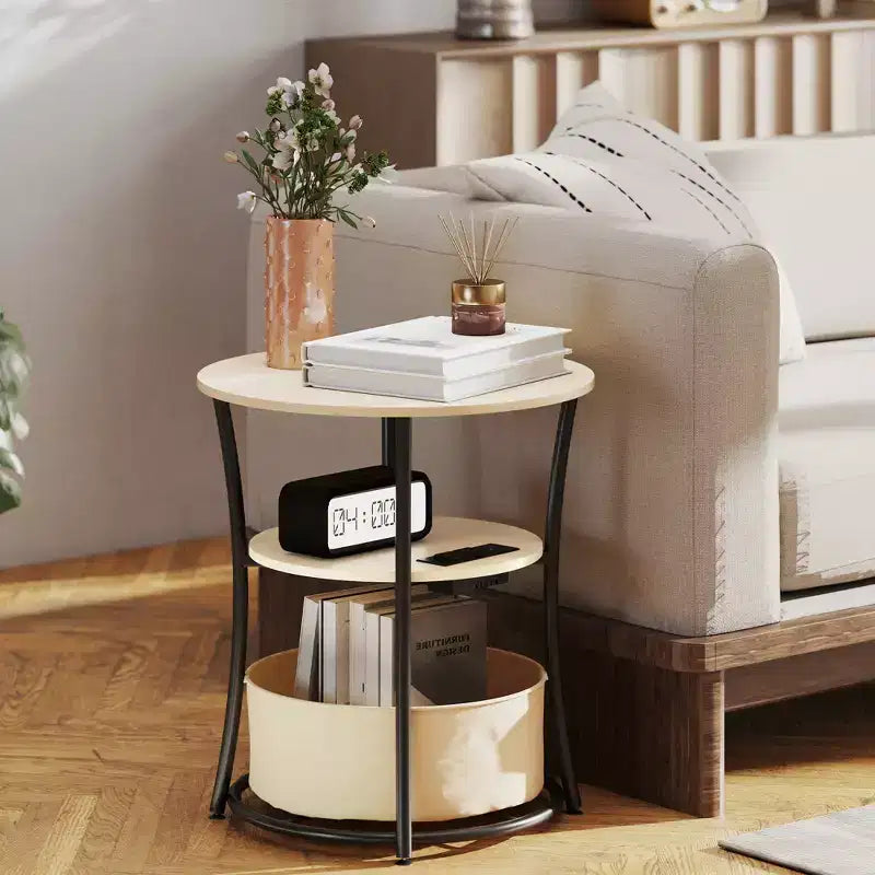 Table d'appoint ronde Table de bout à 3 niveaux avec sac de rangement en tissu