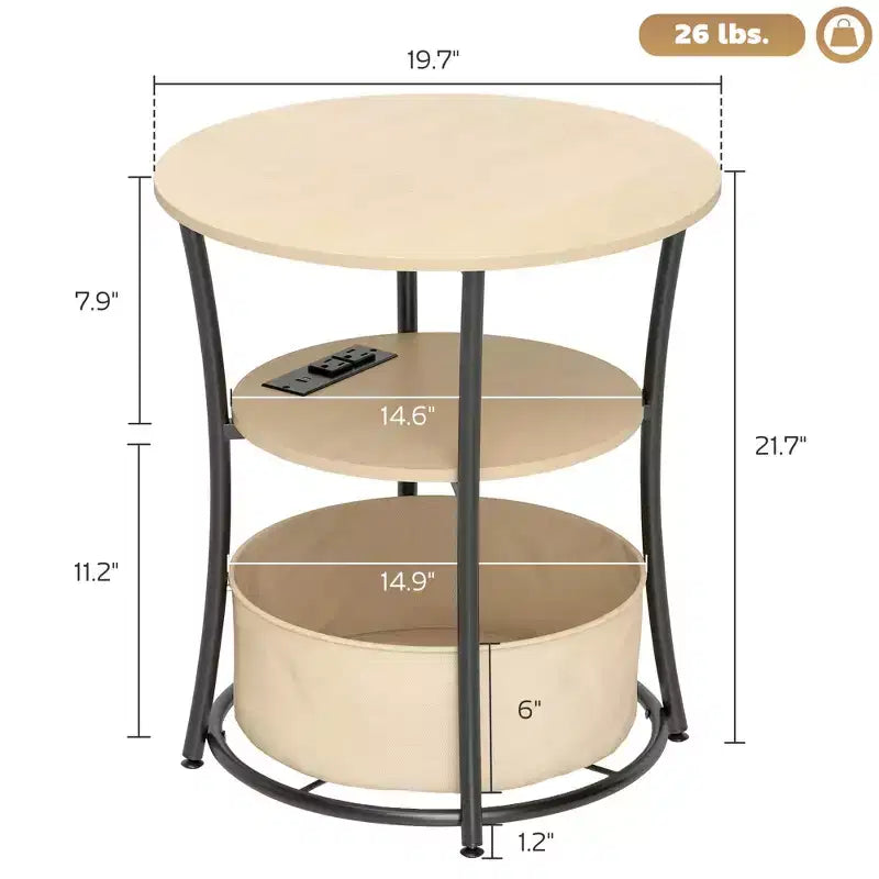 Table d'appoint ronde Table de bout à 3 niveaux avec sac de rangement en tissu