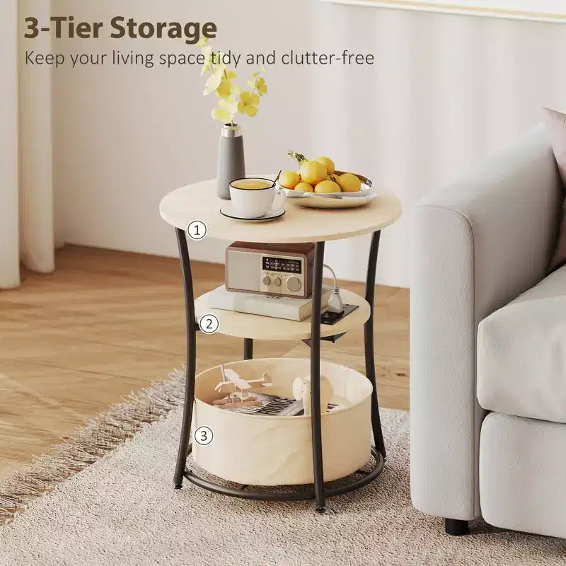 Table d'appoint ronde Table de bout à 3 niveaux avec sac de rangement en tissu