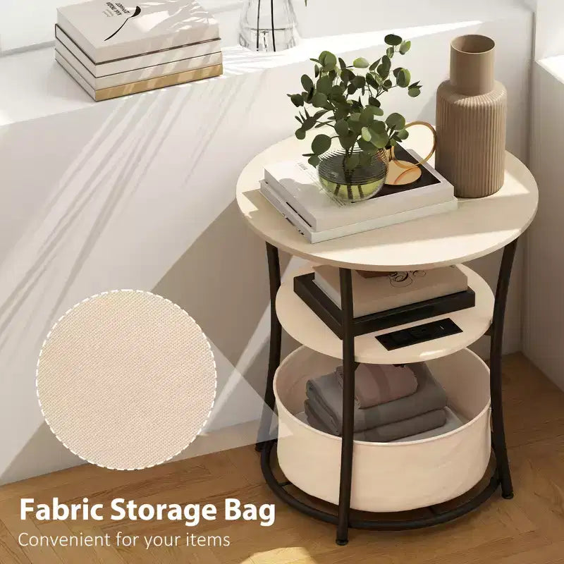 Table d'appoint ronde Table de bout à 3 niveaux avec sac de rangement en tissu