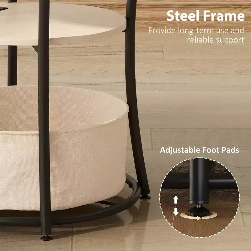 Table d'appoint ronde Table de bout à 3 niveaux avec sac de rangement en tissu
