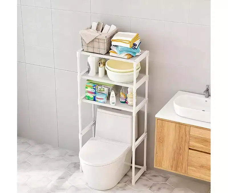 Étagère de toilettes en métal ; Meuble de rangement autoportant pour toilettes peu encombrant