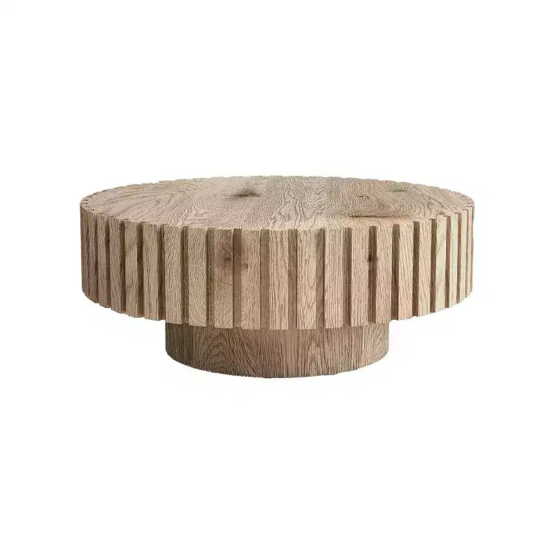 Table basse ronde moderne ; Table centrale texturée en bois
