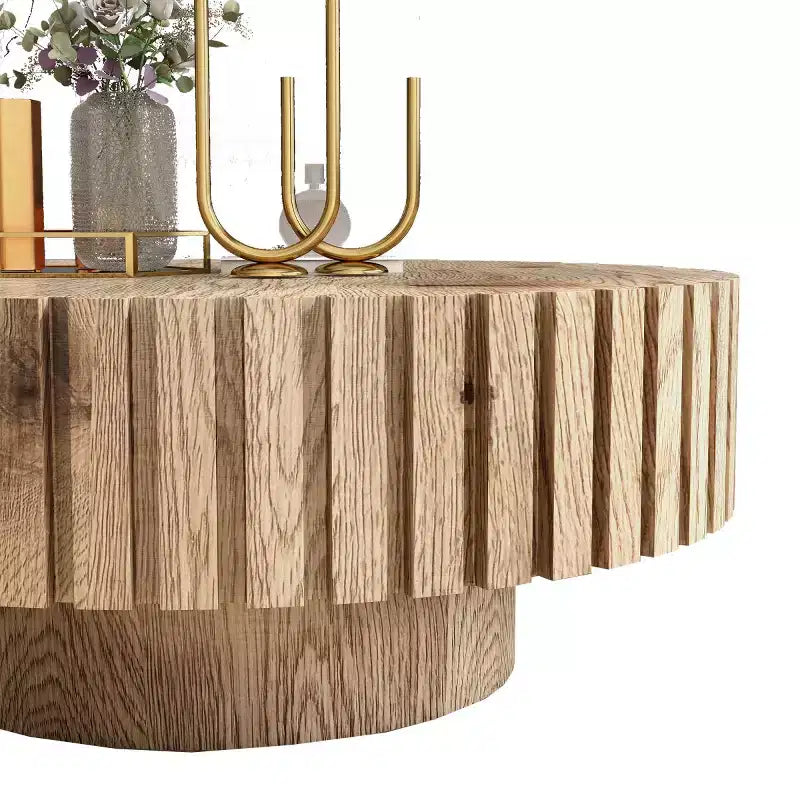 Table basse ronde moderne ; Table centrale texturée en bois