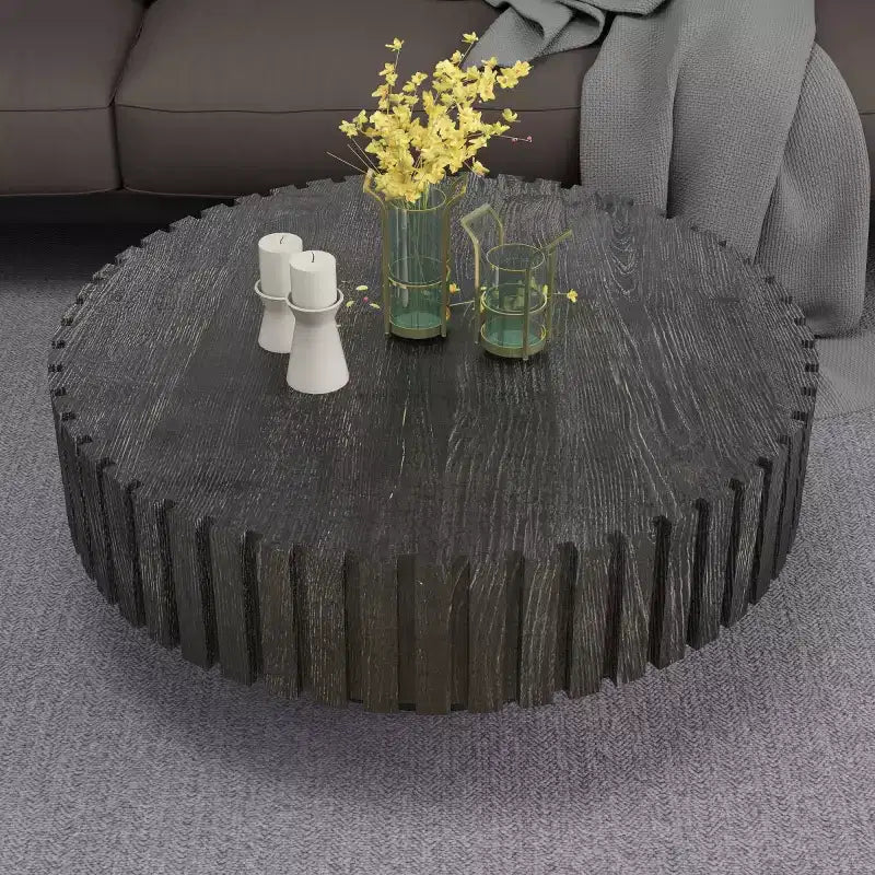 Table basse ronde moderne ; Table centrale texturée en bois