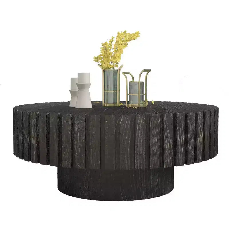 Table basse ronde moderne ; Table centrale texturée en bois