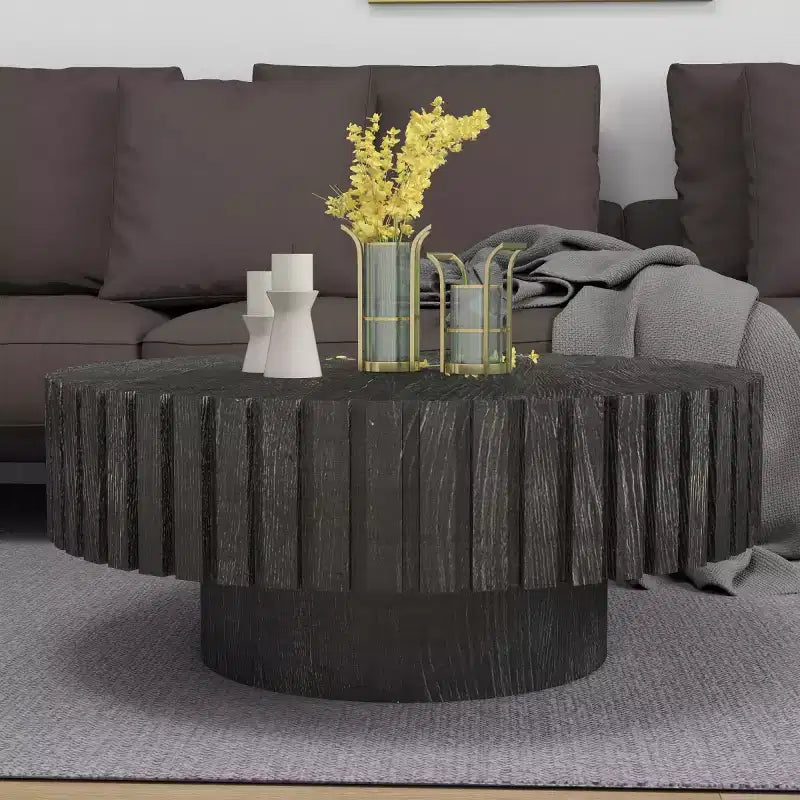 31 Modern Round Coffee Table; Wood Textured Center Table for Living Room or Apartment - Panipeachy