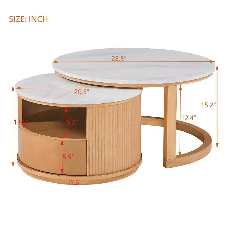 Table basse gigogne moderne avec rangement et plateau motif marbre